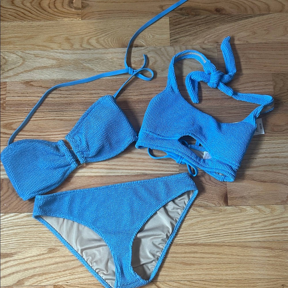 Shade & Shore Bright Blue Textured 3-Piece Bikini Set